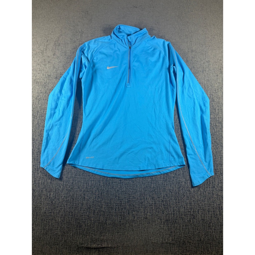 Nike Dri-FIT Womens Medium 1/4 Zip Running Top Cyan Blue Pullover Reflective